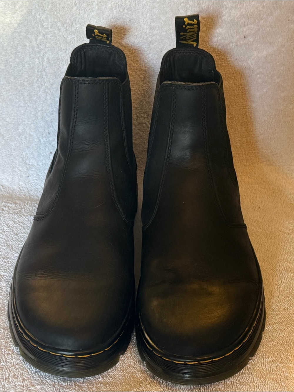 Dr. Martens Black Leather Chelsea Boots with Yellow Stitching